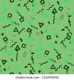 Seamless Memphis Pattern. Abstract Colorful Texture with Lines and Geometric Figures for Fabric, Cloth, Textile. Modern Seamless Multicolor Background in Memphis Style for your Design. Vector.