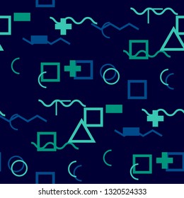 Seamless Memphis Pattern. Abstract Colorful Texture with Lines and Geometric Figures for Chintz, Linen, Paper. Modern Seamless Multicolor Background in Memphis Style for your Design. Vector.