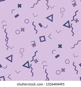 Seamless Memphis Pattern. Abstract Colorful Texture with Lines and Geometric Figures for Print, Fabric, Textile.  Vintage Seamless Multicolor Background in Memphis Style for your Design. Vector.