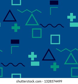 Seamless Memphis Pattern. Abstract Colorful Texture with Lines and Geometric Figures for Fabric, Cloth, Textile. Retro Seamless Multicolor Background in Memphis Style for your Design. Vector.