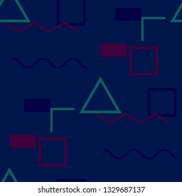 Seamless Memphis Pattern. Abstract Colorful Texture with Lines and Geometric Figures for Wallpaper, Print, Textile. Trendy Seamless Multicolor Background in Memphis Style for your Design. Vector.