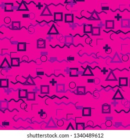 Seamless Memphis Pattern. Abstract Colorful Texture with Lines and Geometric Figures for Chintz, Linen, Paper. Vintage Seamless Multicolor Background in Memphis Style for your Design. Vector.