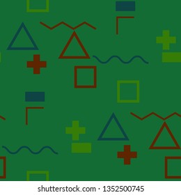 Seamless Memphis Pattern. Abstract Colorful Texture with Lines and Geometric Figures for Fabric, Cloth, Textile. Retro Seamless Multicolor Background in Memphis Style for your Design. Vector.