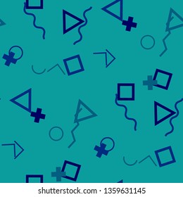 Seamless Memphis Pattern. Abstract Colorful Texture with Lines and Geometric Figures for Print, Fabric, Cloth. Vintage Seamless Multicolor Background in Memphis Style for your Design. Vector.
