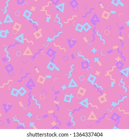 Seamless Memphis Pattern. Abstract Colorful Texture with Lines and Geometric Figures for Print, Fabric, Textile. Vintage Seamless Multicolor Background in Memphis Style for your Design. Vector.