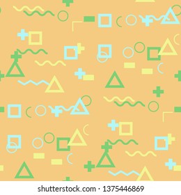 Seamless Memphis Pattern. Abstract Colorful Texture with Lines and Geometric Figures for Wallpaper, Print, Textile. Modern Seamless Multicolor Background in Memphis Style for your Design. Vector.