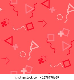 Seamless Memphis Pattern. Abstract Colorful Texture with Lines and Geometric Figures for Dress, Paper, Tablecloth. Retro Seamless Multicolor Background in Memphis Style for your Design. Vector.