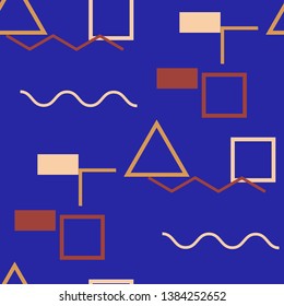 Seamless Memphis Pattern. Abstract Colorful Texture with Lines and Geometric Figures for Print, Fabric, Textile.  Modern Seamless Multicolor Background in Memphis Style for your Design. Vector.