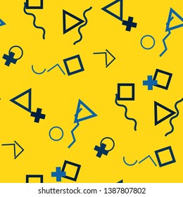 Seamless Memphis Pattern. Abstract Colorful Texture with Lines and Geometric Figures for Wallpaper, Cotton, Textile. Vintage Seamless Multicolor Background in Memphis Style for your Design. Vector.