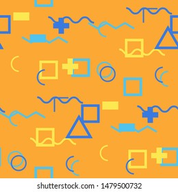 Seamless Memphis Pattern. Abstract Colorful Texture with Lines and Geometric Figures for Print, Cloth, Fabric. Vintage Seamless Multicolor Background in Memphis Style for your Design. Vector.