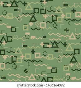 Seamless Memphis Pattern. Abstract Colorful Texture with Lines and Geometric Figures for Wallpaper, Cotton, Textile. Modern Seamless Multicolor Background in Memphis Style for your Design. Vector.