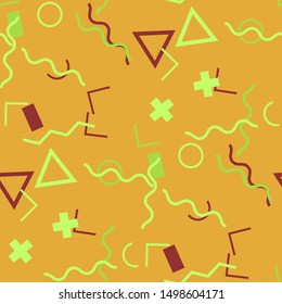 Seamless Memphis Pattern. Abstract Colorful Texture with Lines and Geometric Figures for Print, Fabric, Textile. Vintage Seamless Multicolor Background in Memphis Style for your Design. Vector.