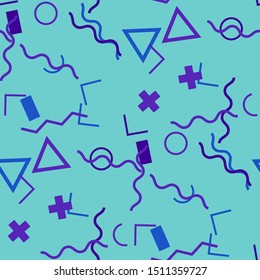 Seamless Memphis Pattern. Abstract Colorful Texture with Lines and Geometric Figures for Wallpaper, Print, Textile. Vintage Seamless Multicolor Background in Memphis Style for your Design. Vector.