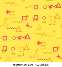 Seamless Memphis Pattern. Abstract Colorful Texture with Lines and Geometric Figures for Print, Fabric, Textile. Vintage Seamless Multicolor Background in Memphis Style for your Design. Vector.