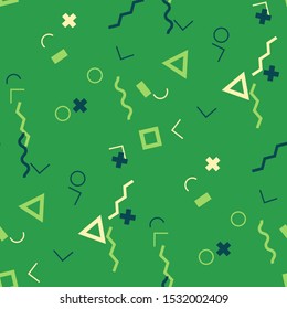 Seamless Memphis Pattern. Abstract Colorful Texture with Lines and Geometric Figures for Print, Cloth, Textile. Modern Seamless Multicolor Background in Memphis Style for your Design. Vector.