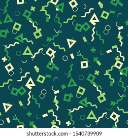 Seamless Memphis Pattern. Abstract Colorful Texture with Lines and Geometric Figures for Chintz, Linen, Paper. Modern Seamless Multicolor Background in Memphis Style for your Design. Vector.