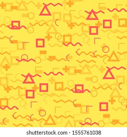 Seamless Memphis Pattern. Abstract Colorful Texture with Lines and Geometric Figures for Print, Fabric, Textile. Retro Seamless Multicolor Background in Memphis Style for your Design. Vector.
