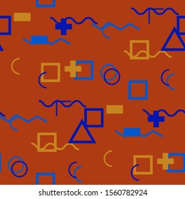 Seamless Memphis Pattern. Abstract Colorful Texture with Lines and Geometric Figures for Print, Cloth, Fabric. Trendy Seamless Multicolor Background in Memphis Style for your Design. Vector.
