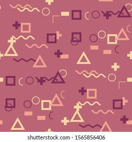 Seamless Memphis Pattern. Abstract Colorful Texture with Lines and Geometric Figures for Wallpaper, Cotton, Textile. Trendy Seamless Multicolor Background in Memphis Style for your Design. Vector.