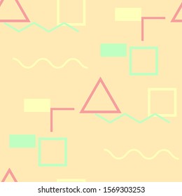 Seamless Memphis Pattern. Abstract Colorful Texture with Lines and Geometric Figures for Wallpaper, Fabric, Print. Trendy Seamless Multicolor Background in Memphis Style for your Design. Vector.