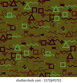 Seamless Memphis Pattern. Abstract Colorful Texture with Lines and Geometric Figures for Print, Fabric, Textile. Vintage Seamless Multicolor Background in Memphis Style for your Design. Vector.
