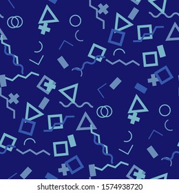 Seamless Memphis Pattern. Abstract Colorful Texture with Lines and Geometric Figures for Cotton, Print, Calico. Modern Seamless Multicolor Background in Memphis Style for your Design. Vector.