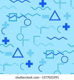 Seamless Memphis Pattern. Abstract Colorful Texture with Lines and Geometric Figures for Wallpaper, Print, Textile. Modern Seamless Multicolor Background in Memphis Style for your Design. Vector.