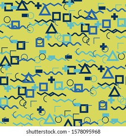 Seamless Memphis Pattern. Abstract Colorful Texture with Lines and Geometric Figures for Wallpaper, Print, Textile. Modern Seamless Multicolor Background in Memphis Style for your Design. Vector.