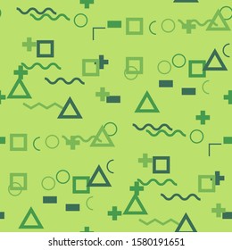 Seamless Memphis Pattern. Abstract Colorful Texture with Lines and Geometric Figures for Fabric, Cloth, Textile. Trendy Seamless Multicolor Background in Memphis Style for your Design. Vector.