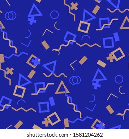 Seamless Memphis Pattern. Abstract Colorful Texture with Lines and Geometric Figures for Chintz, Linen, Wallpaper. Modern Seamless Multicolor Background in Memphis Style for your Design. Vector.