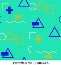 Seamless Memphis Pattern. Abstract Colorful Texture with Lines and Geometric Figures for Cotton, Calico, Textile. Retro Seamless Multicolor Background in Memphis Style for your Design. Vector.