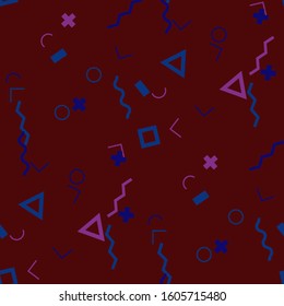 Seamless Memphis Pattern. Abstract Colorful Texture with Lines and Geometric Figures for Print, Fabric, Textile. Vintage Seamless Multicolor Background in Memphis Style for your Design. Vector.