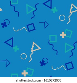 Seamless Memphis Pattern. Abstract Colorful Texture with Lines and Geometric Figures for Wallpaper, Fabric, Textile. Modern Seamless Multicolor Background in Memphis Style for your Design. Vector.