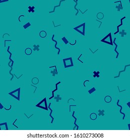Seamless Memphis Pattern. Abstract Colorful Texture with Lines and Geometric Figures for Wallpaper, Fabric, Textile. Modern Seamless Multicolor Background in Memphis Style for your Design. Vector.