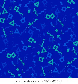 Seamless Memphis Pattern. Abstract Colorful Texture with Lines and Geometric Figures for Fabric, Cloth, Textile. Vintage Seamless Multicolor Background in Memphis Style for your Design. Vector.