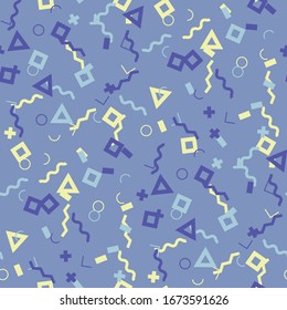 Seamless Memphis Pattern. Abstract Colorful Texture with Lines and Geometric Figures for Wallpaper, Print, Cotton. Vintage Seamless Multicolor Background in Memphis Style for your Design. Vector.