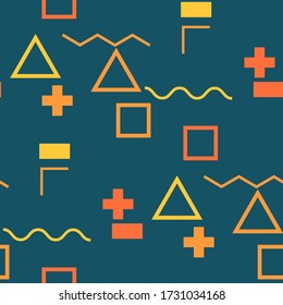 Seamless Memphis Pattern. Abstract Colorful Texture with Lines and Geometric Figures for Cotton, Print, Calico. Modern Seamless Multicolor Background in Memphis Style for your Design. Vector.