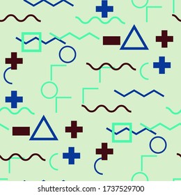 Patrón de Memphis sin soldadura. Resumen de textura colorida con líneas y figuras geométricas para impresión, tela, textil. Fondo multicolor retro sin foco en el estilo Memphis para su diseño. Vector.