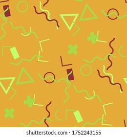 Seamless Memphis Pattern. Abstract Colorful Texture with Lines and Geometric Figures for Chintz, Curtain, Paper. Modern Seamless Multicolor Background in Memphis Style for your Design. Vector.