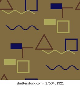 Seamless Memphis Pattern. Abstract Colorful Texture with Lines and Geometric Figures for Chintz, Linen, Paper. Vintage Seamless Multicolor Background in Memphis Style for your Design. Vector.