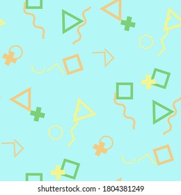 Patrón de Memphis sin soldadura. Resumen de textura colorida con líneas y figuras geométricas para impresión, tela, textil. Moderno fondo multicolor sin foco en el estilo Memphis para su diseño. Vector.