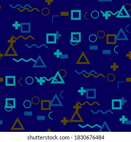 Seamless Memphis Pattern. Abstract Colorful Texture with Lines and Geometric Figures for Cotton, Print, Calico. Modern Seamless Multicolor Background in Memphis Style for your Design. Vector.