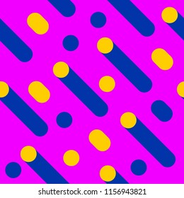 Seamless memphis pattern, geometric pattern, cylinders and circles, vector element design, retro background