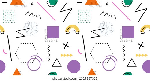 Seamless memphis pattern. Minimalistic geometric endless background on white.