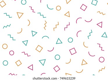 Seamless memphis pattern with white background. Trendy memphis style. Vector repeating texture.