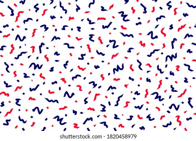 Seamless memphis style pattern background, blue and red colors abstract vector design. Trendy minimalist 90's style creative abstract patterns, simple irregular poster, card or brochure background