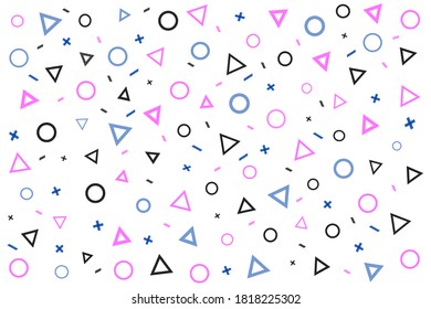 Nahtlose Memphis-Muster Grafikdesign-Vektorgrafik, geometrische abstrakte Hintergrundmuster. Weich rosa, blau-schwarz-minimalistische geometrische Skizze, kreatives Dodle-Stil-Design