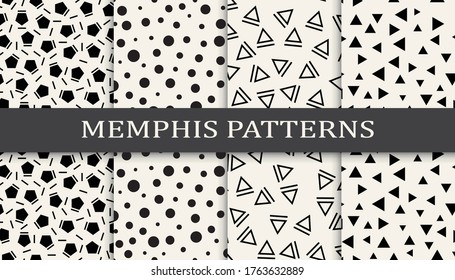 Seamless memphis style pattern print set. Abstract background pattern design. Vector illustration.