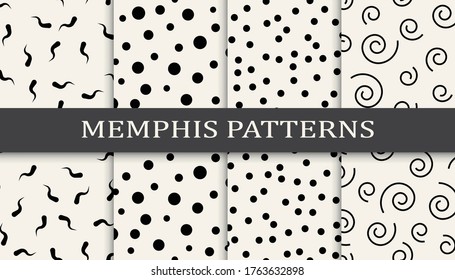 Seamless memphis style pattern print set. Abstract background pattern design. Vector illustration.