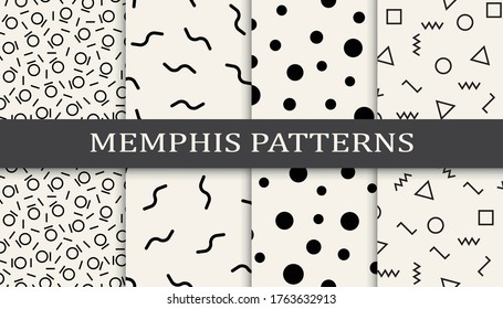 Seamless memphis style pattern print set. Abstract background pattern design. Vector illustration.